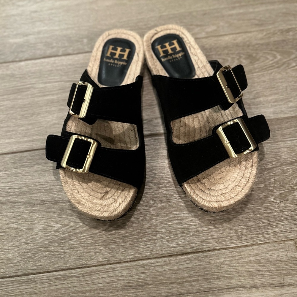 Haute Hippie Black Double-Strap Sandals